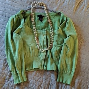 H and M green cropped cardigan sweater xs